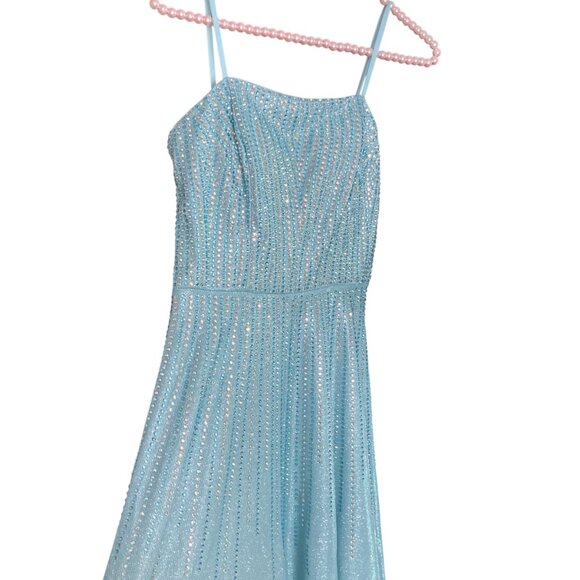 TLC Say Yes To The Prom 5 Blue Silver Rhinestone Bling Strapless Lace Up Dress - Picture 4 of 12